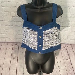 NWT DENIM & TWEED BUTTON FRONT BUSTIER TOP